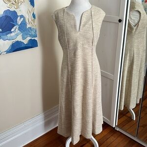Calvin Klein Tan Sheath Midi Dress V-neck Sleeveless